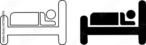 Two simple icons depicting a person sleeping in bed in silhouette