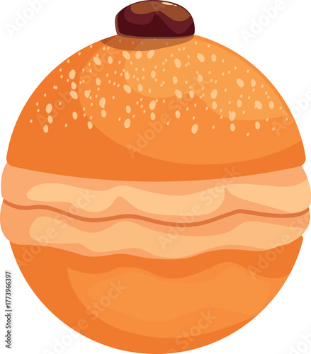 Round cake decorated with chocolate and cream filling, creating a tempting treat for dessert lovers