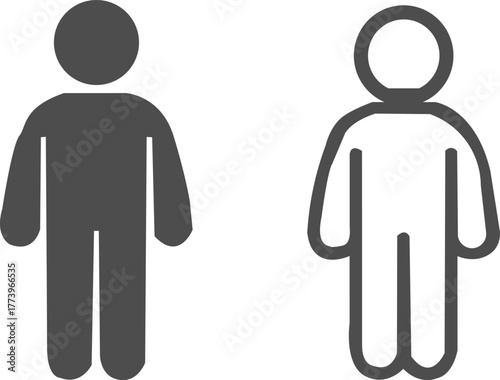 Two simple human figure icons one solid dark gray and one outline silhouette