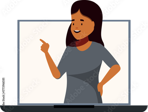 Businesswoman having online meeting, explaining and presenting something during a video call conference