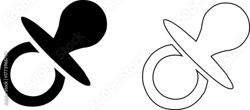 Two pacifier icons, one solid black and one outline silhouette