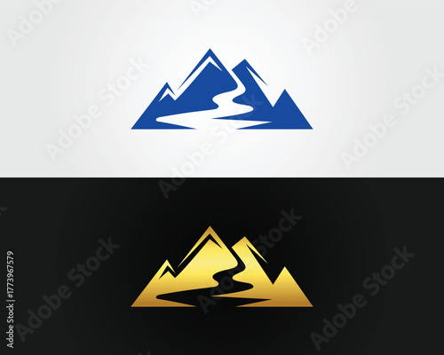 Mountain river logo graphic design vector template peak