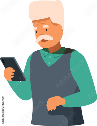 Senior man enjoying mobile technology, staying connected and active in his retirement