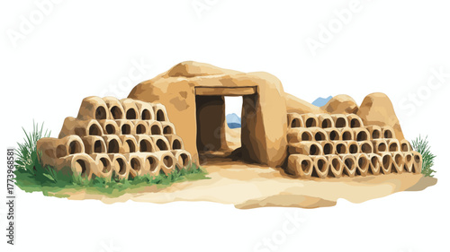 Chan Chan Archaeological Site. Chan Chan Archaeological Site hand drawn watercolor illustration