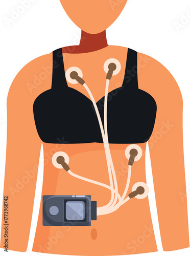 Woman undergoing holter monitoring, a diagnostic test for heart conditions, capturing continuous ecg readings