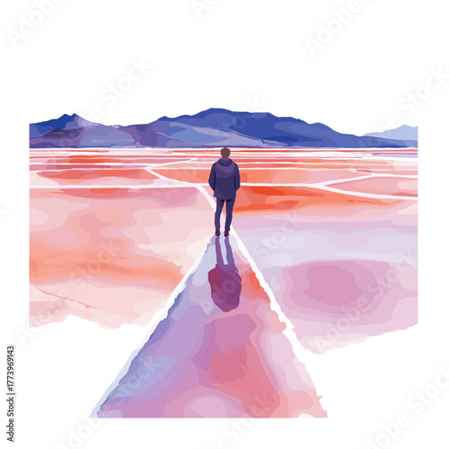 Salinas Grandes - Salt flats in Jujuy. Salinas Grandes - Salt flats in Jujuy hand drawn watercolor illustration