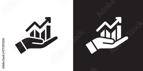 growth analytics bar graph hand icon investment growth symbol