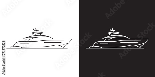 yacht graphic mirrored black white line drawing hull deck wake motion