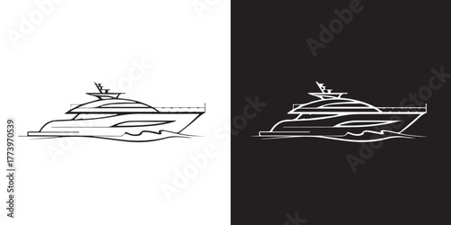 yacht logo style vector black white minimal outline boat icon set