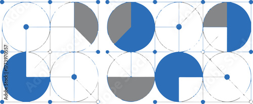 geometry radial segment illustrations set showing sectors, arcs, intersections