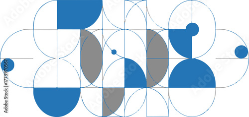 geometry vector pie segment study with construction lines and grid layout
