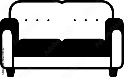Elegant Couch Vector Stylish Living Room Furniture, Interior Design, Minimalist Style, Relaxation Space & Home Decor in Black and White