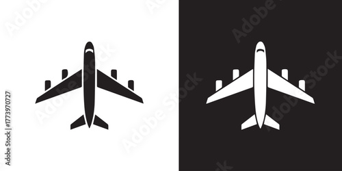 airplane logo flat vector silhouette top view black white