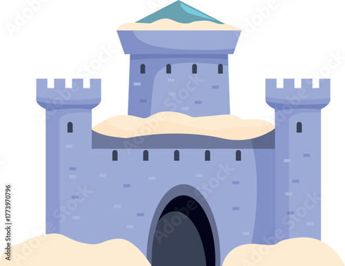 Majestic medieval castle covered with snow during the cold winter season, creating a picturesque scene