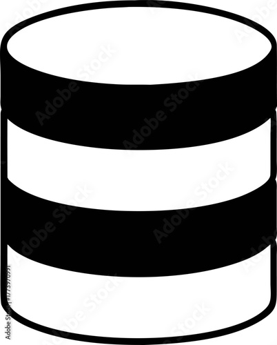 Simple black and white vector icon of a database cylinder symbol representing data storage, server information, and technology