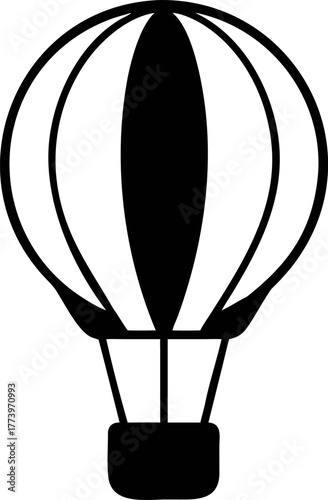 Black Silhouette of a Hot Air Balloon Icon with Gondola, Symbolizing Adventure and Travel, Perfect for Design Projects and Presentations