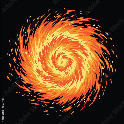 Fiery Swirl Vortex Vector Illustration – Abstract Flame Spiral Energy Background