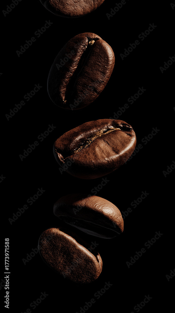 Fototapeta premium Roasted coffee beans falling on black background