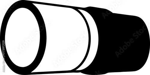 Geometric shape illustration with a cylindrical form, featuring black and white design, artistic representation, and modern aesthetic