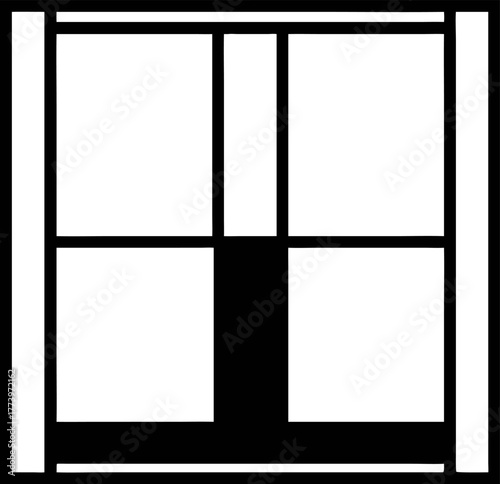 A stylized, minimalist black and white illustration of a four-pane window, evoking a sense of transparency and simple architectural design