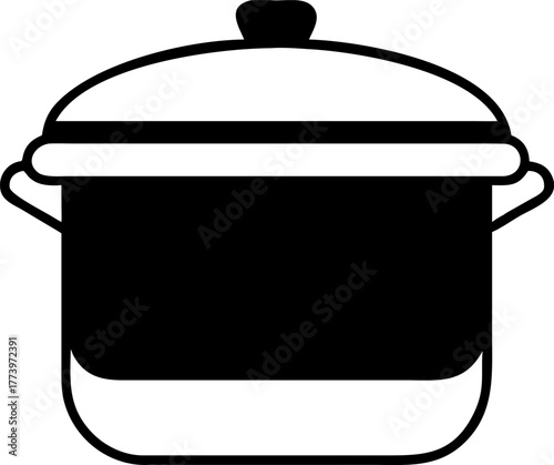 Stylized black and white cooking pot illustration, perfect for culinary projects, cooking concepts, and food-related designs, enhancing visual appeal
