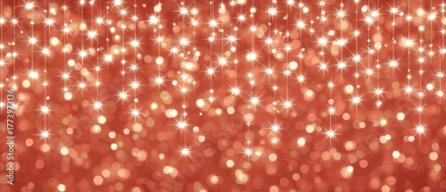 Orange Glitter Sparkling Background with Starbursts and Bokeh Effect, Ideal for Poster, Wallpaper, Holiday Celebration for Christmas, New Year with Stylish Design for Graphic Art and Creative Concept