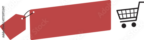 Red Sale Banner Template with Price Tag and Shopping Cart Vector Illustration
