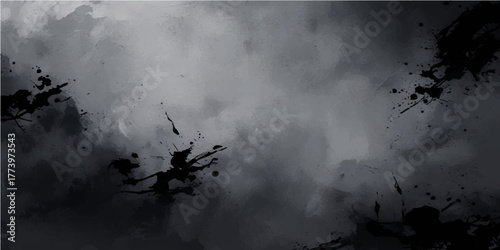 Dark, abstract night sky with spooky bats, fog, and white clouds, a perfect grunge Halloween background
