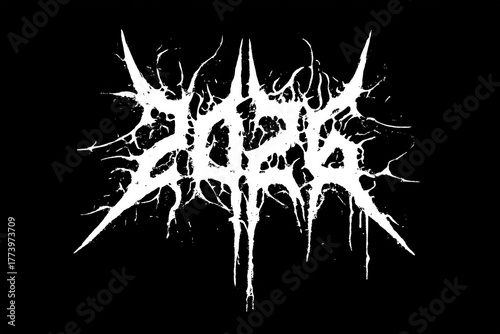 celebrate 2026 with black metal numbers on black background for new years eve, silvester, lightning, unreadable, illustrated