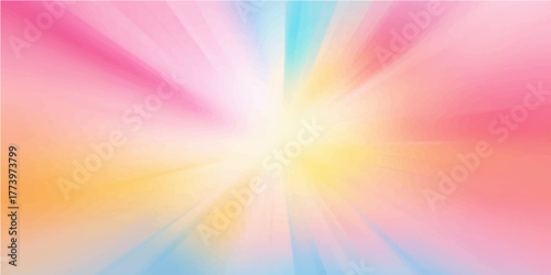 Vibrant, colorful rays of light and sun burst across the abstract blue sky like a rainbow in this stunning vector illustration