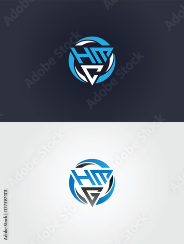 Triangle vector template white abstract geometric logo with letters H M G and H M C