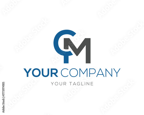 Free Download Letter C M monogram with grey M and blue text Y O U R C O M P A N Y vector template logo letter - GFXLoad