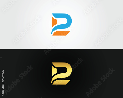 Blue orange and gold abstract letter LP or PL logo design vector template