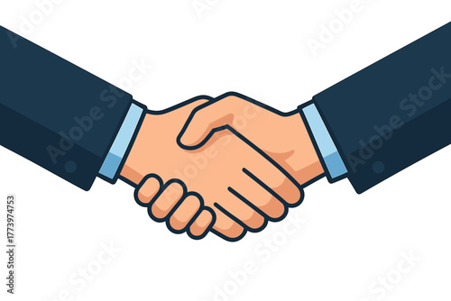 Two Business People in Dark Blue Suits Shaking Hands Firmly in Agreement on a Black Background with Clear Skin Tones and Detailed Finger Articulation Symbolizing Partnership and Trust in Professional