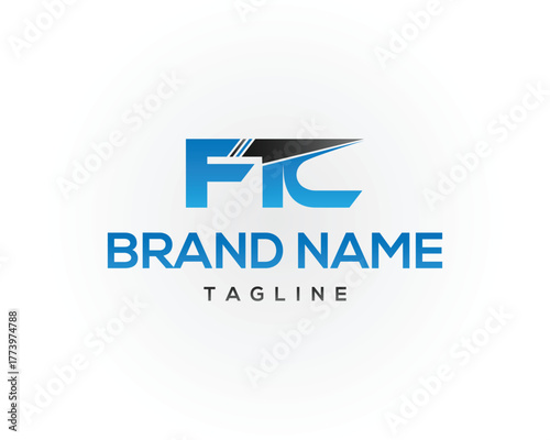 Blue F T C logo with brand name and tagline text on vector template white