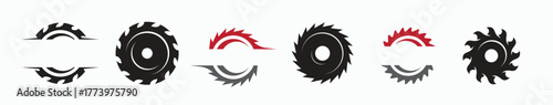 Industrial saw icon set featuring modern vector illustrations for workshop and construction design themes.