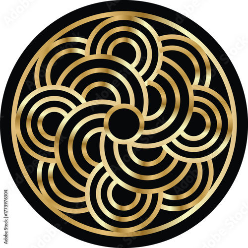 Geometric gold mandala. Vector ornamental border frame. Indian, Asian, Arabic, Ottoman design.