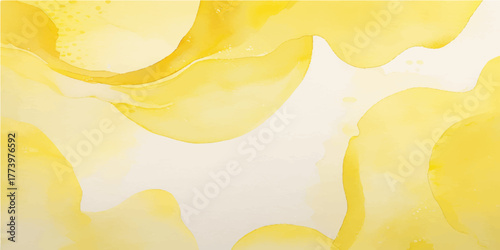 Abstract watercolor background with fresh yellow citrus fruit slices and floral petals