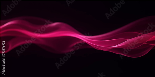 Abstract smoky curves of flowing purple and pink light create a vibrant, colorful wave pattern on a black backdrop for a smooth design concept