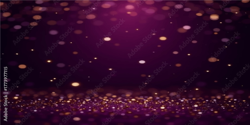 Abstract purple and pink Christmas background with bright blue bokeh lights, glitter, and a star pattern vector illustration