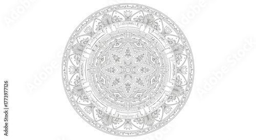 Intricate Mandala Design with Symmetrical Patterns, Ideal for Relaxation Coloring Books, Meditation Art, and Spiritual Design Projects or Creative Backgrounds