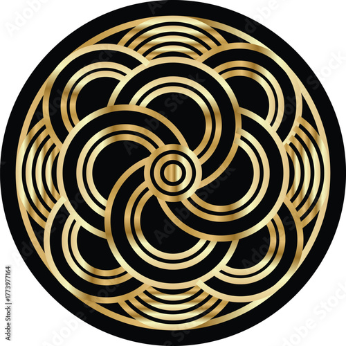 Geometric gold mandala. Vector ornamental border frame. Indian, Asian, Arabic, Ottoman design.