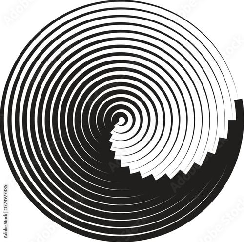 black thick halftone dotted circle speed lines. Abstract geometric shape motion. Design elements for frames, tattoos, web pages, prints, posters, and templates. Technology round Logo. Sunburst. Vector