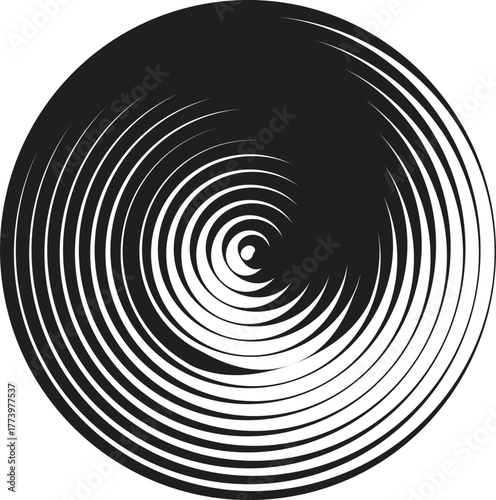 black thick halftone dotted circle speed lines. Abstract geometric shape motion. Design elements for frames, tattoos, web pages, prints, posters, and templates. Technology round Logo. Sunburst. Vector