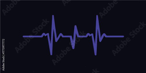 Abstract medical vector illustration of a digital blue EKG heartbeat pulse line forming a heart shape on a technological healthcare monitor background