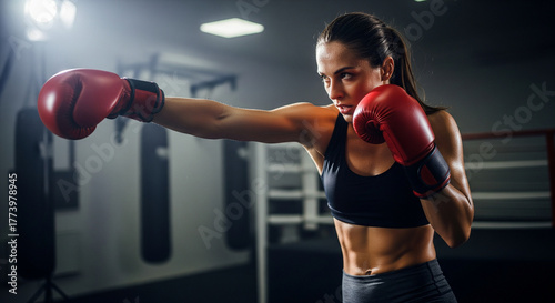 Wanita muda sedang ber latih tinju 