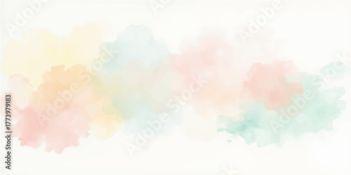 Watercolor splashes of blue sky and white clouds create a colorful abstract nature background