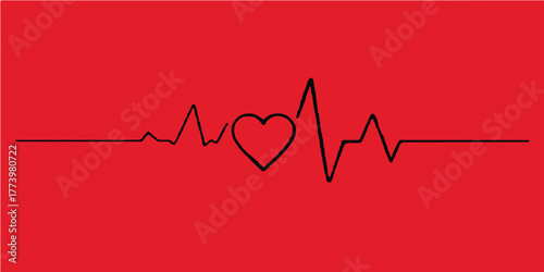 Heartbeat ECG line graph illustration for medical and health monitoring of cardio pulse and life rate