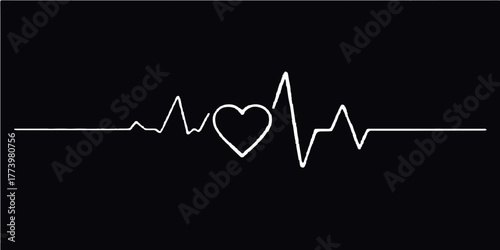 Digital medical monitor screen displaying an ECG or EKG heartbeat wave line or pulse graph, illustrating the heart rate and life signs in health and hospital medicine