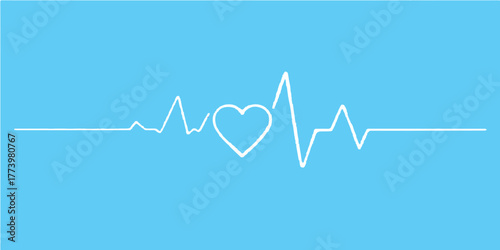 Abstract vector illustration of a healthy heart with green and blue EKG heartbeat pulse lines on a medical monitor graph